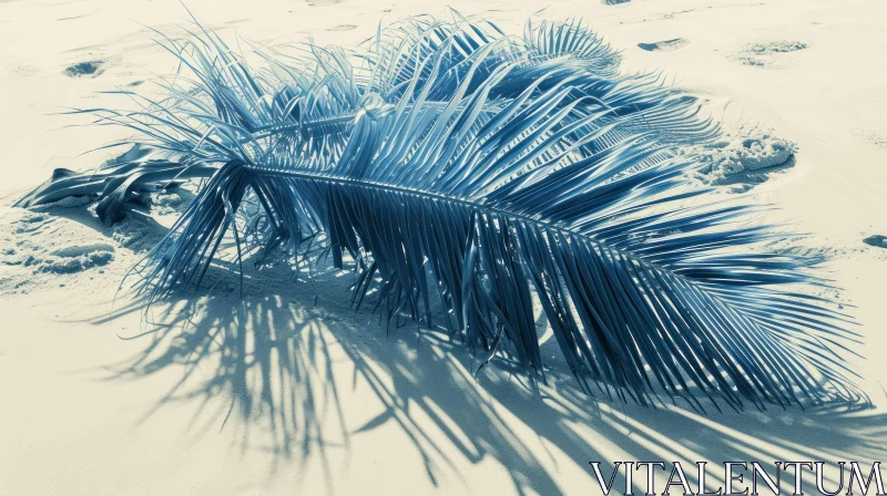 Tranquil Palm Leaf on Beige Sand AI Image