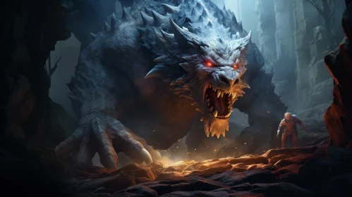 White Dragon in Dark Forest - Digital Painting