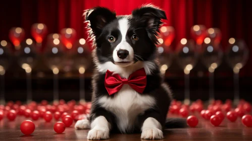 Adorable Border Collie Puppy with Red Bow Tie