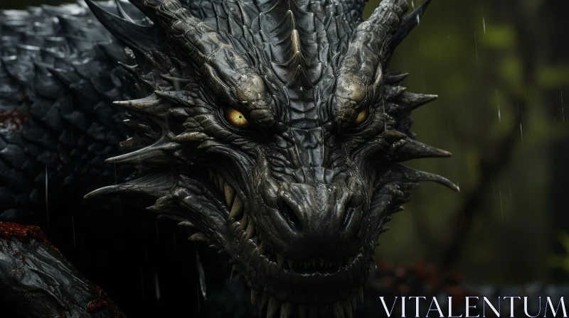 Black Dragon Head Digital Painting in Dark Forest AI Image