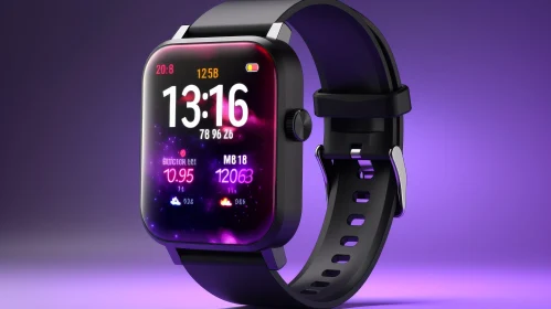 Black Modern Smartwatch with Purple Screen