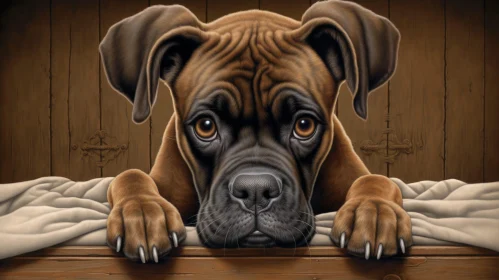 Brown Boxer Dog Portrait on Wooden Background