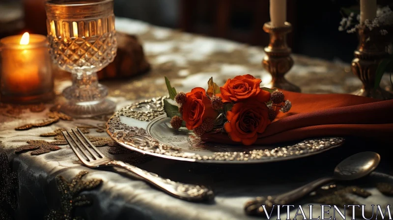 Elegant Table Setting with Rose and Candle AI Image