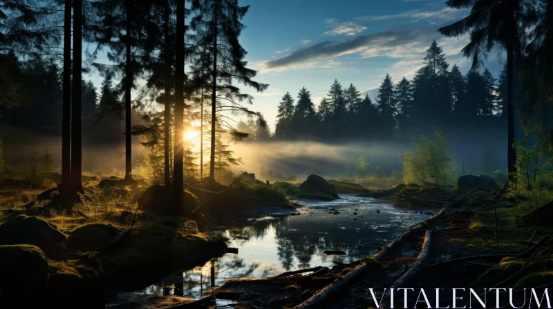 Enchanting Forest Landscape with River - Nature's Tranquility AI Image