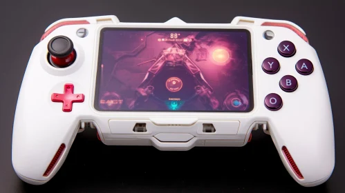 Red and White Gaming Controller with Screen