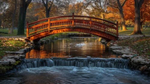 Scenic Wooden Bridge in Fall Park