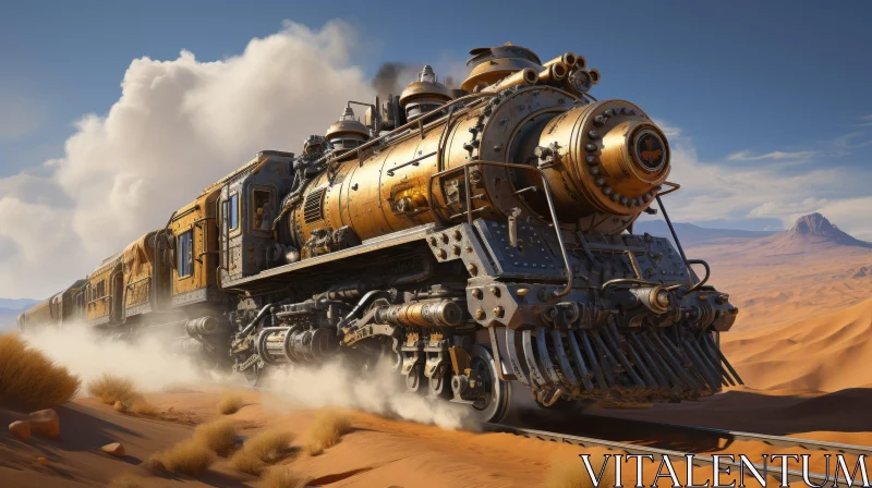 Steampunk Train in Desert - Digital Painting AI Image