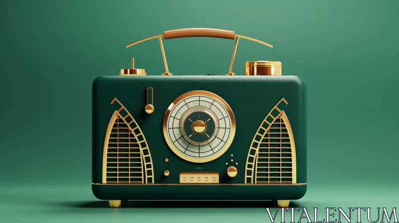 AI ART Vintage Green and Gold Radio 3D Rendering