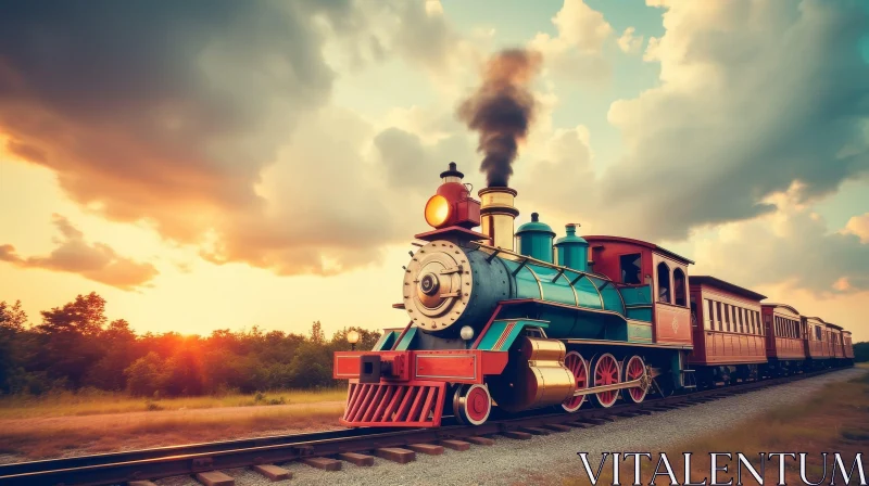 Vintage Steam Locomotive Journey Through Scenic Landscape AI Image