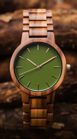 Wooden Watch with Green Dial - Close-up Fashion Photography