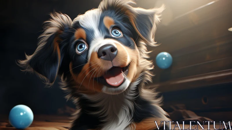 Adorable Australian Shepherd Puppy with Blue Eyes AI Image
