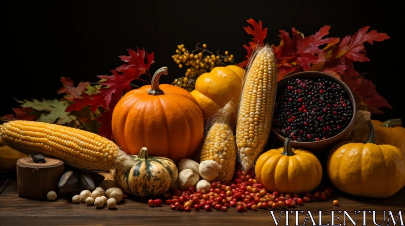 Autumn Harvest Still Life with Pumpkins and Vegetables AI Image