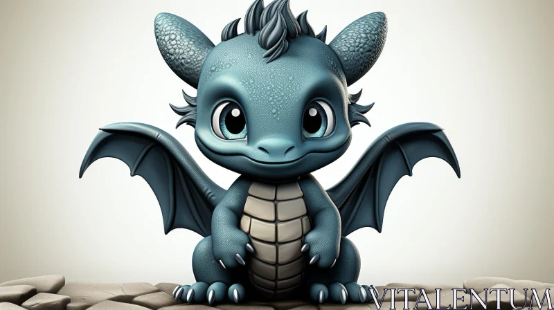 Blue Dragon 3D Rendering - Fantasy Artwork AI Image
