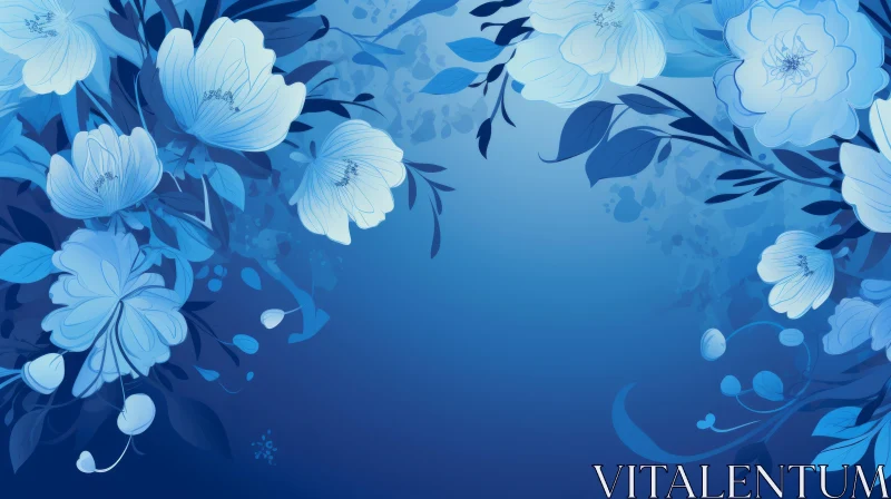 AI ART Blue Floral Watercolor Background