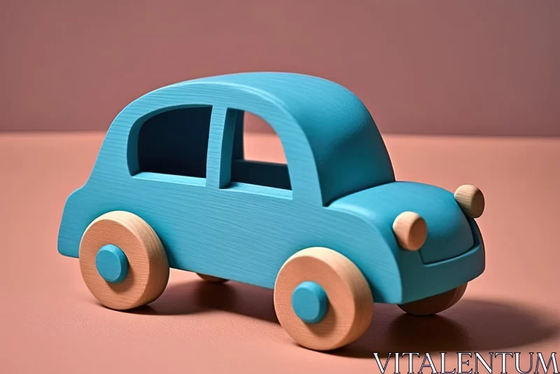 Blue Wooden Toy Car on Pink Background | Character Design AI Image