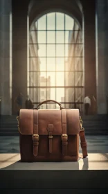 Brown Leather Briefcase on Marble Table