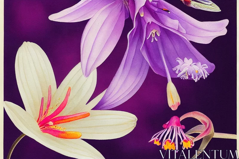 Captivating Oil Painting of Purple Flowers on Dark Background AI Image