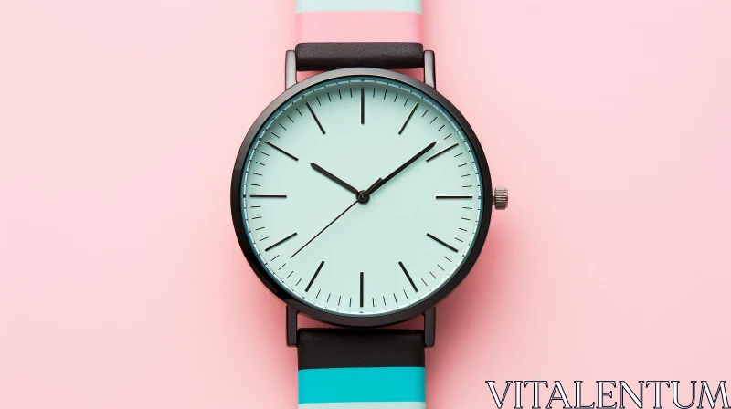 Chic Wristwatch Close-Up on Pink Background AI Image