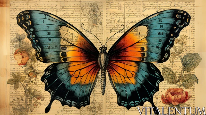 Detailed Butterfly Painting on Botanical Background AI Image