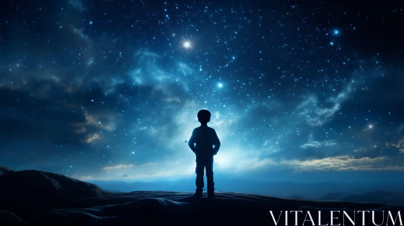Enchanting Night Sky with Child and Stars AI Image