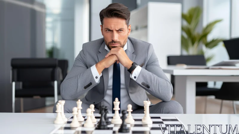 AI ART Man in Suit at Chessboard