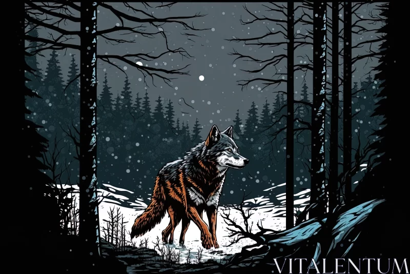Snowy Forest Wolf - Graphic Pop-Art Illustration AI Image