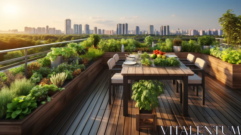 Urban Oasis: Rooftop Terrace Garden with City Skyline Views AI Image