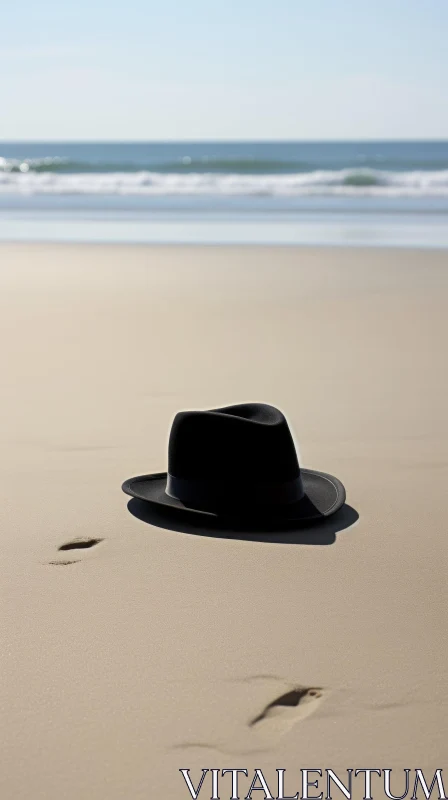 Black Hat on Sandy Beach by the Ocean AI Image