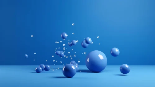Blue Glossy Spheres 3D Rendering - Minimalist Style Background