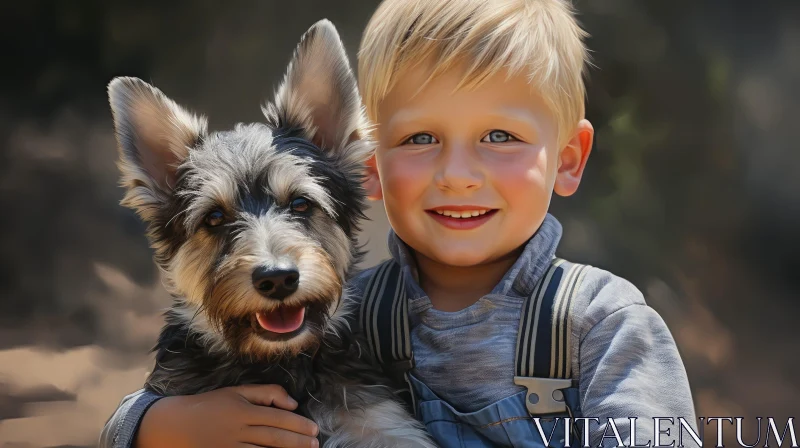 Charming Boy with Dog | Heartwarming Moment AI Image