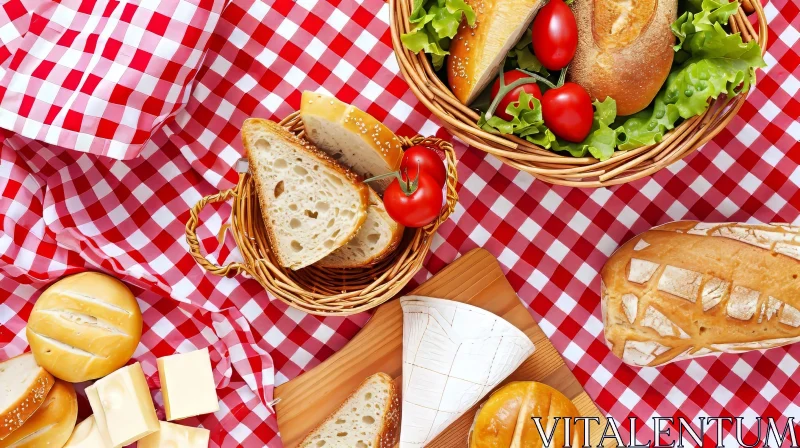Delicious Picnic Spread with Bread and Vegetables AI Image