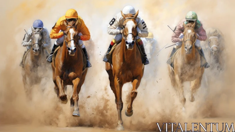 AI ART Exciting Horse Racing Competition with Jockeys in Action