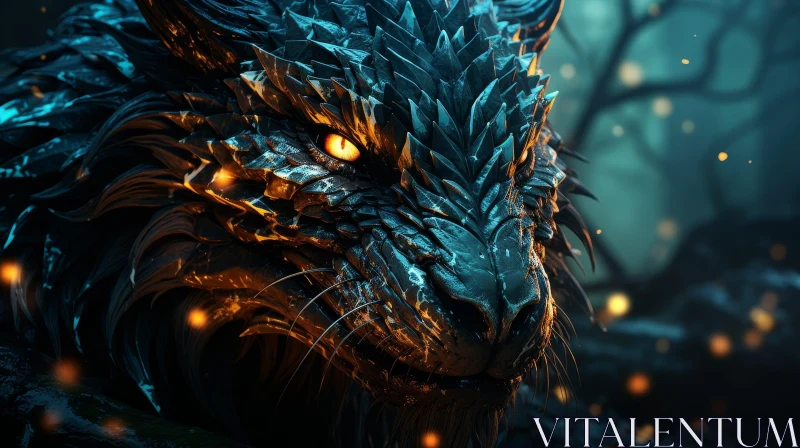 AI ART Majestic Dragon in Dark Forest - Digital Painting