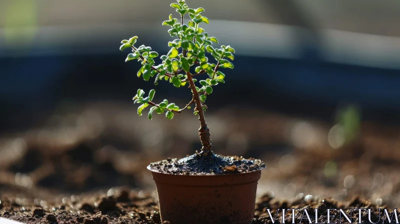 Small Bonsai Tree in Brown Pot - Nature Image AI Image