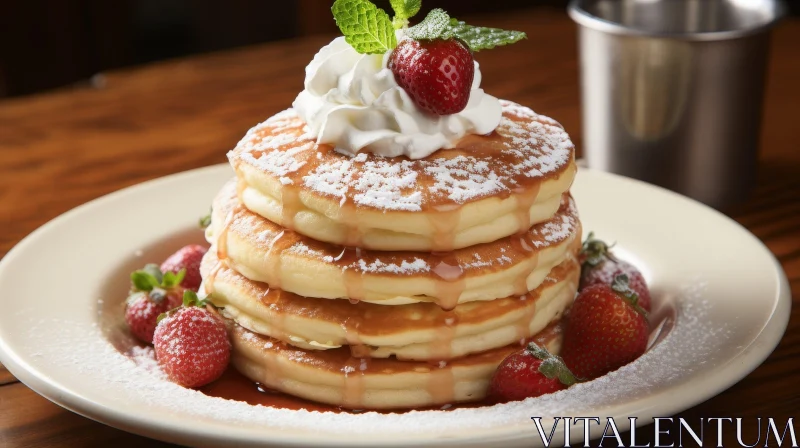 Delicious Pancakes with Strawberries and Whipped Cream AI Image