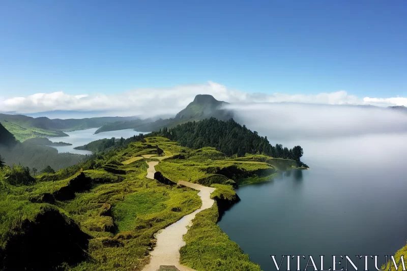 Mystical Mountain Path Leading to a Serene Lake AI Image