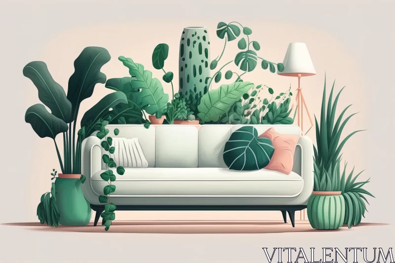 Whimsical Living Room with Plants - Detailed Character Illustration AI Image