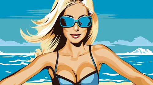Beautiful Blonde Woman on Beach Illustration