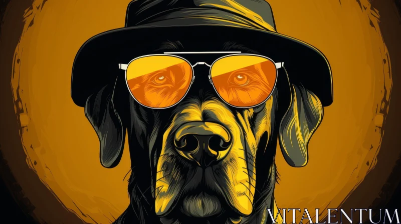 Black Dog with Hat and Sunglasses - Digital Painting AI Image