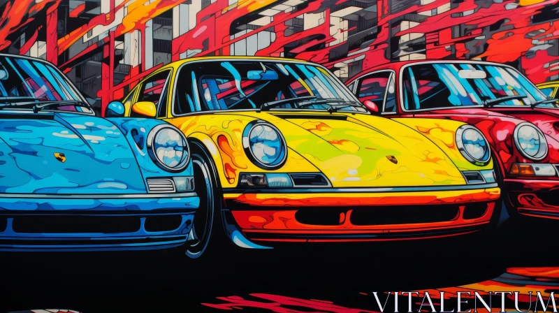 AI ART Colorful Porsche 911s Digital Painting