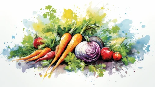 Colorful Watercolor Painting of Fresh Vegetables