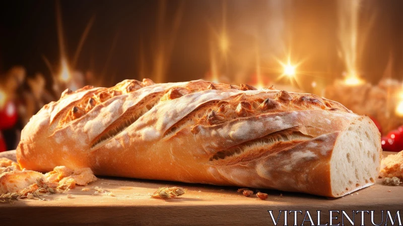 AI ART Crusty Bread on Wooden Table - Photo Capture