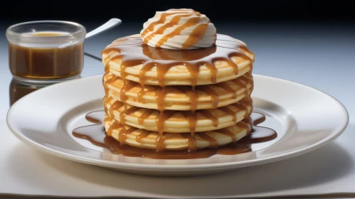 Delicious Pancakes with Whipped Cream and Caramel Syrup
