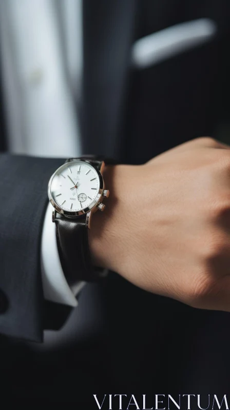 Elegant Man's Fashion Wristwatch in Black Suit AI Image