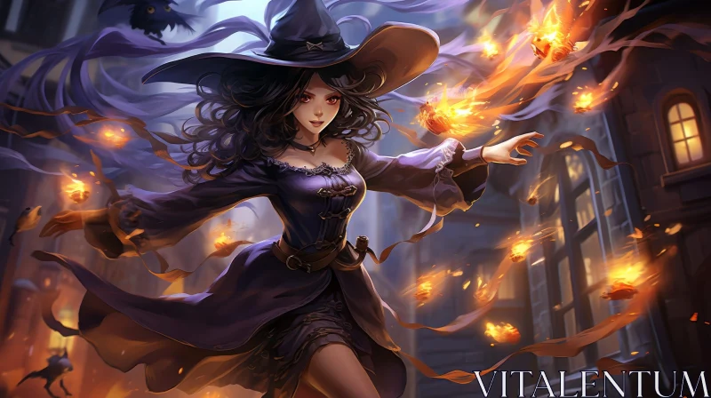 Enchanting Witch Painting in Moonlight AI Image