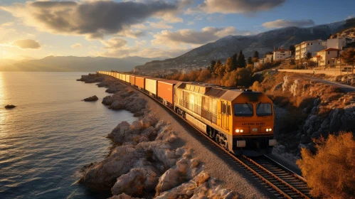 Freight Train Along the Coastal Mountains