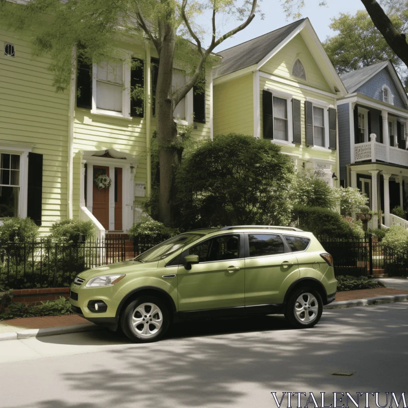 Lime Green SUV: A Captivating Streetscape Composition AI Image