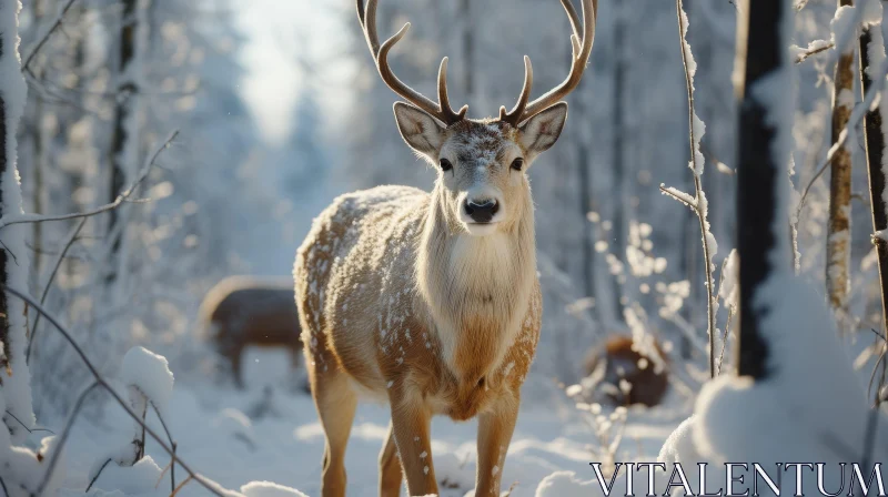 AI ART Majestic Deer Portrait in Snowy Forest
