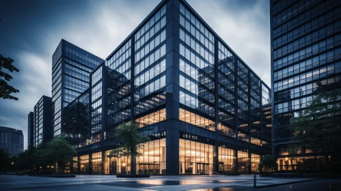 Modern Glass Office Building Night View