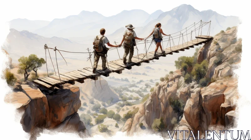 Mountain Canyon Bridge Painting AI Image
